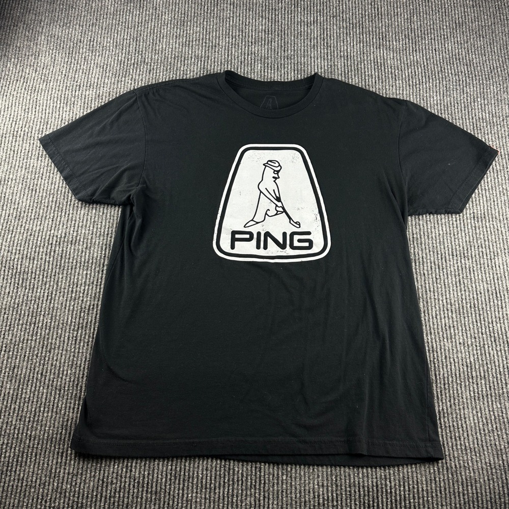 Ping Golf Mens Large Black Graphic T-Shirt Ping Man Logo Short Sleeve Tee